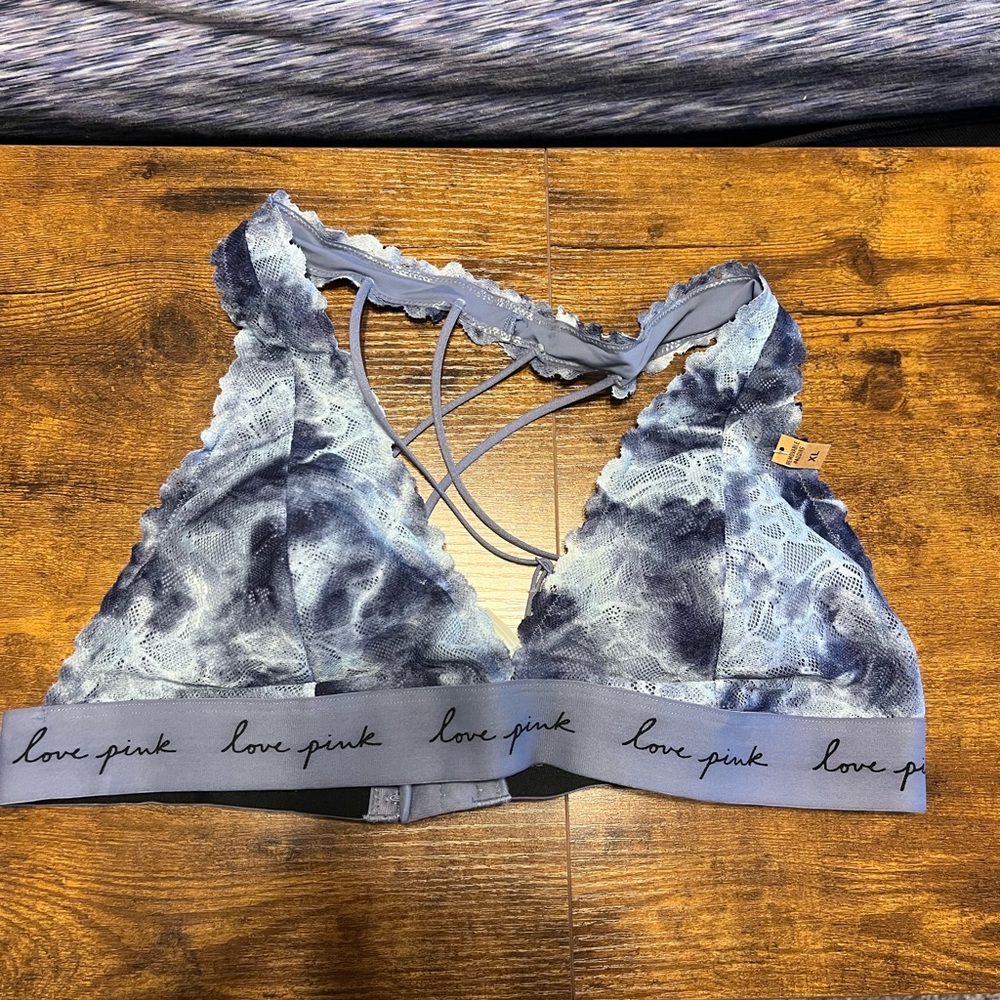 PINK Victoria's Secret Lace Bralette - blue tie-dye